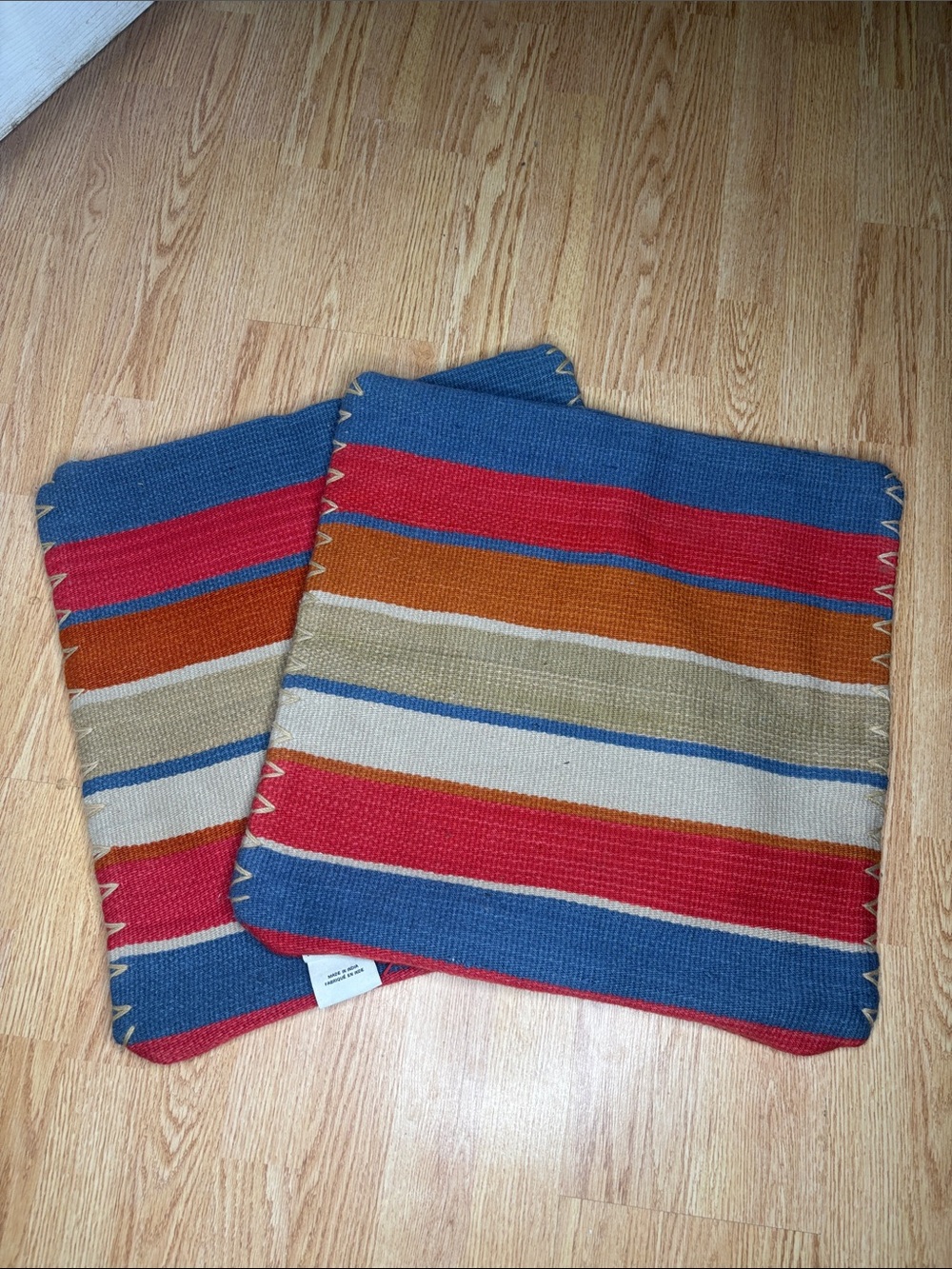 Pottery Barn 100% Wool Dhurrie‎ Stripe Pillow Covers 20x20 Woven Pair Of 2
